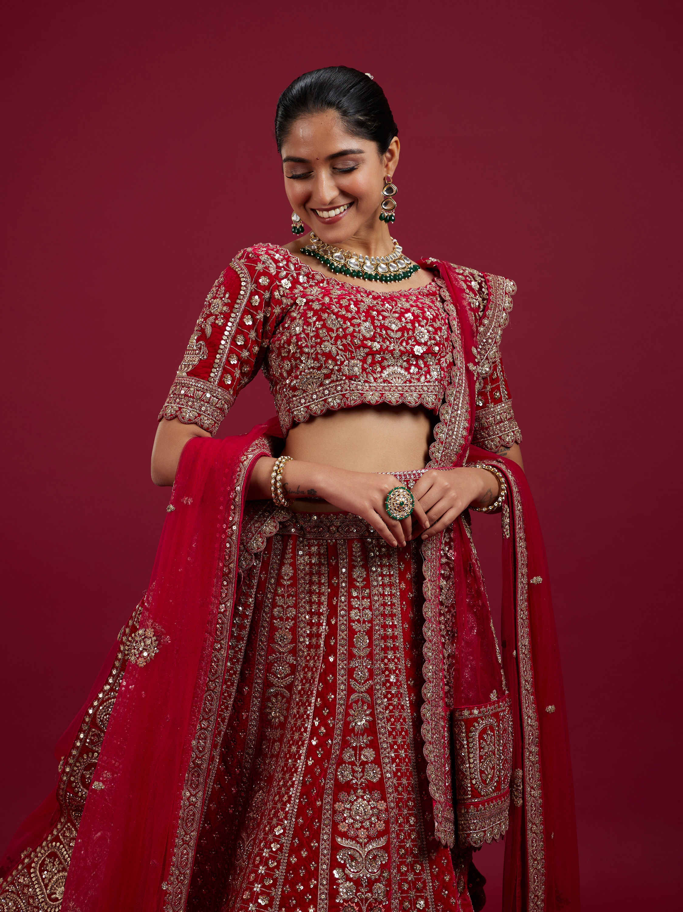 Mohey Women Enchanting Pink Velvet Lehenga Set with Dupatta