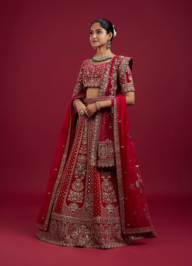 Mohey Women Enchanting Pink Velvet Lehenga Set with Dupatta