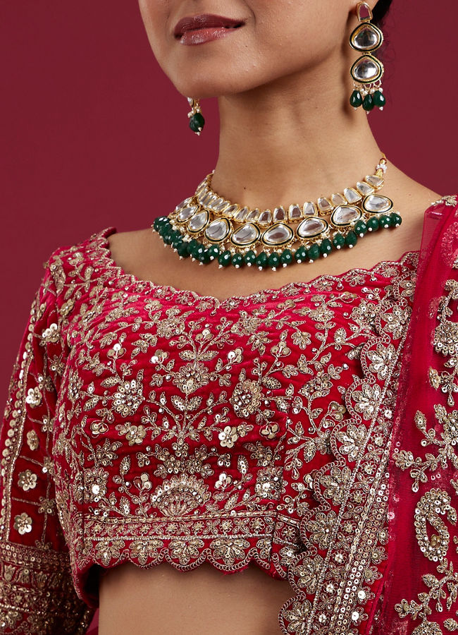 Mohey Women Enchanting Pink Velvet Lehenga Set with Dupatta