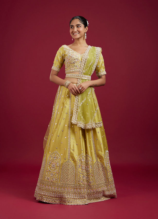 Mohey Women Elegant Green Silk Lehenga Set with Dupatta