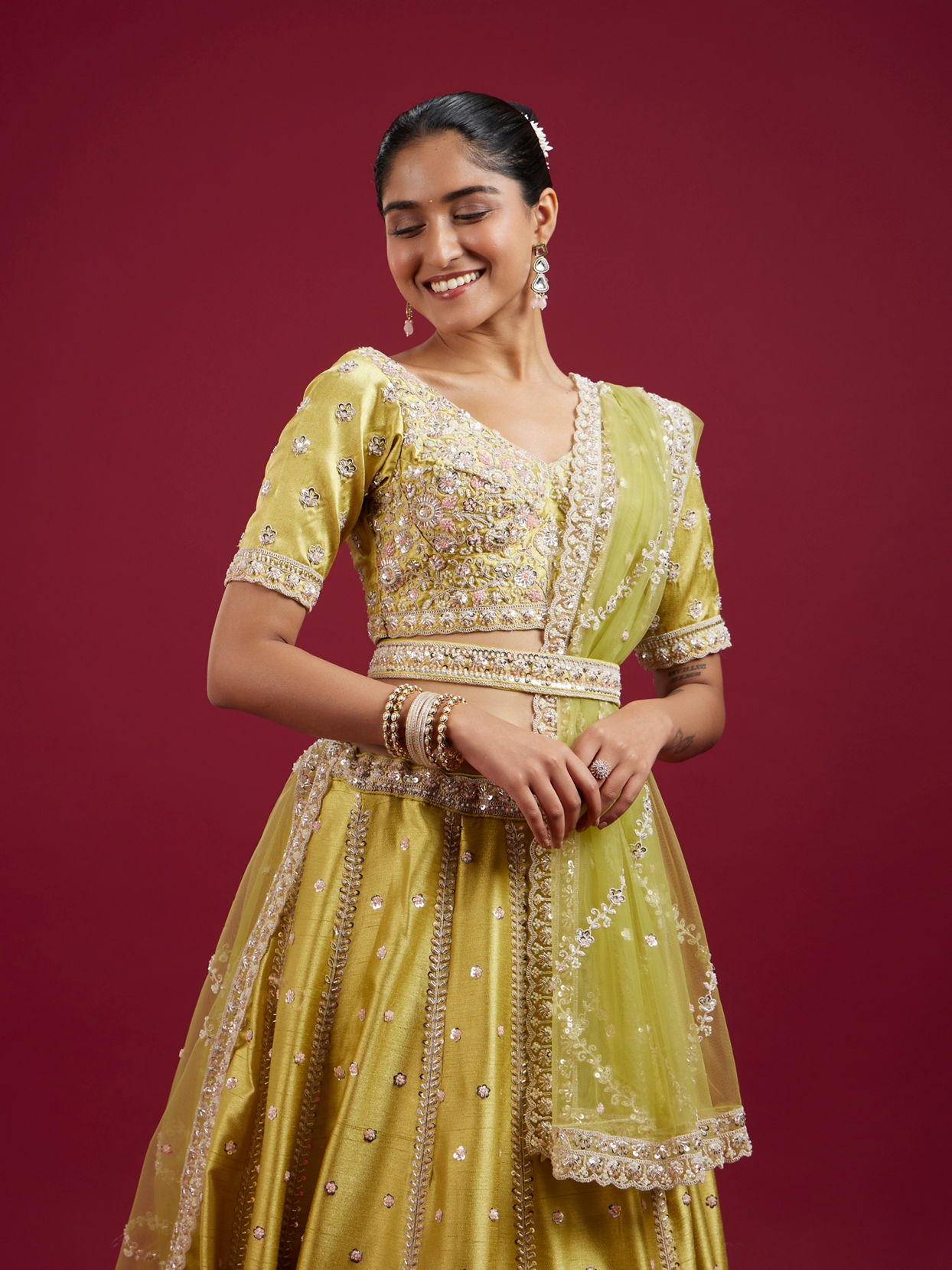 Mohey Women Elegant Green Silk Lehenga Set with Dupatta