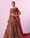 Mohey Women Regal Maroon Velvet Bridal Lehenga