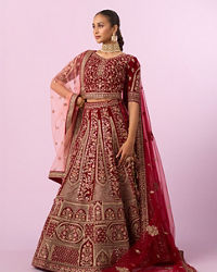 Mohey Women Regal Maroon Velvet Bridal Lehenga