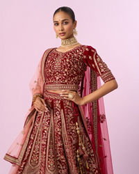 Mohey Women Regal Maroon Velvet Bridal Lehenga
