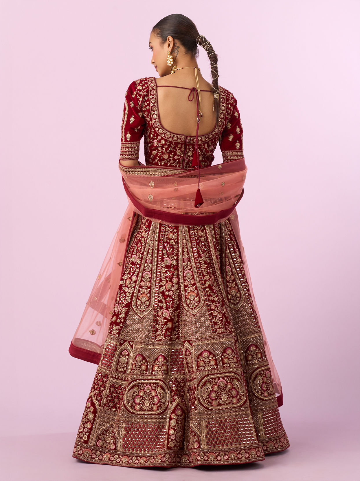 Mohey Women Regal Maroon Velvet Bridal Lehenga