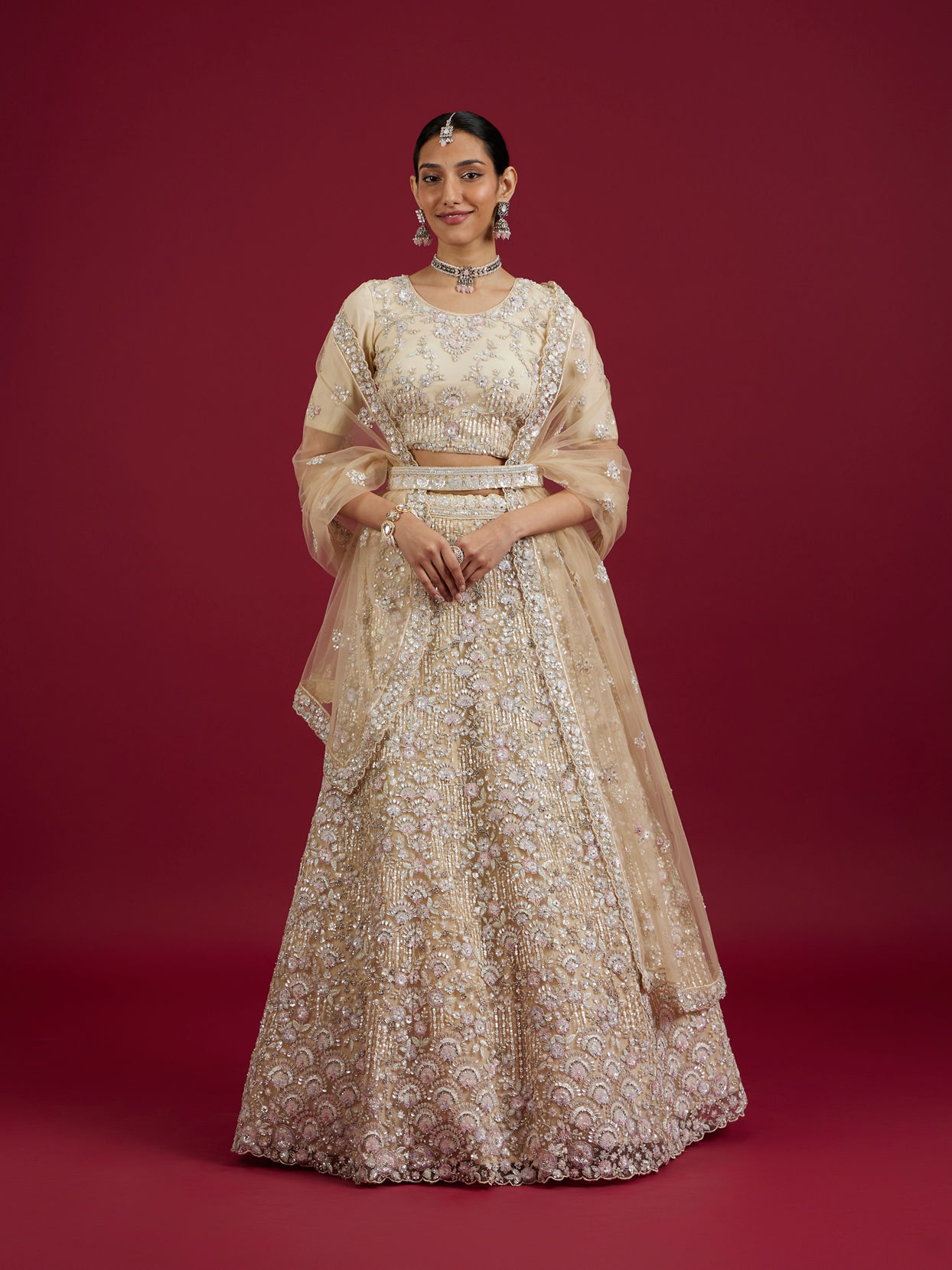 Mohey Women Cream Enchantment Lehenga