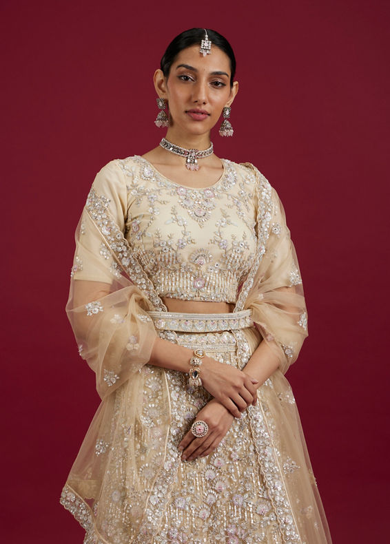 Mohey Women Cream Enchantment Lehenga