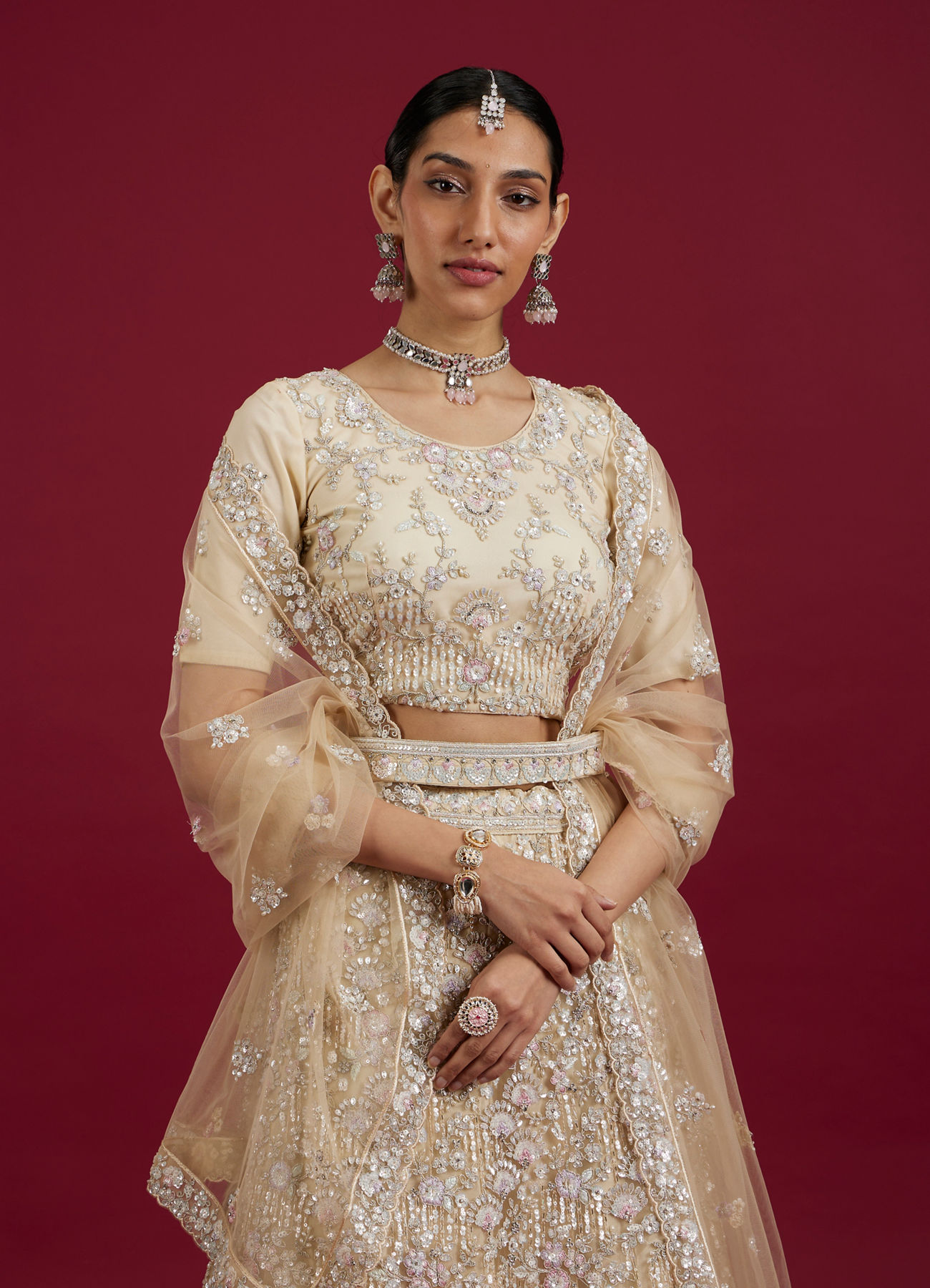 Mohey Women Cream Enchantment Lehenga