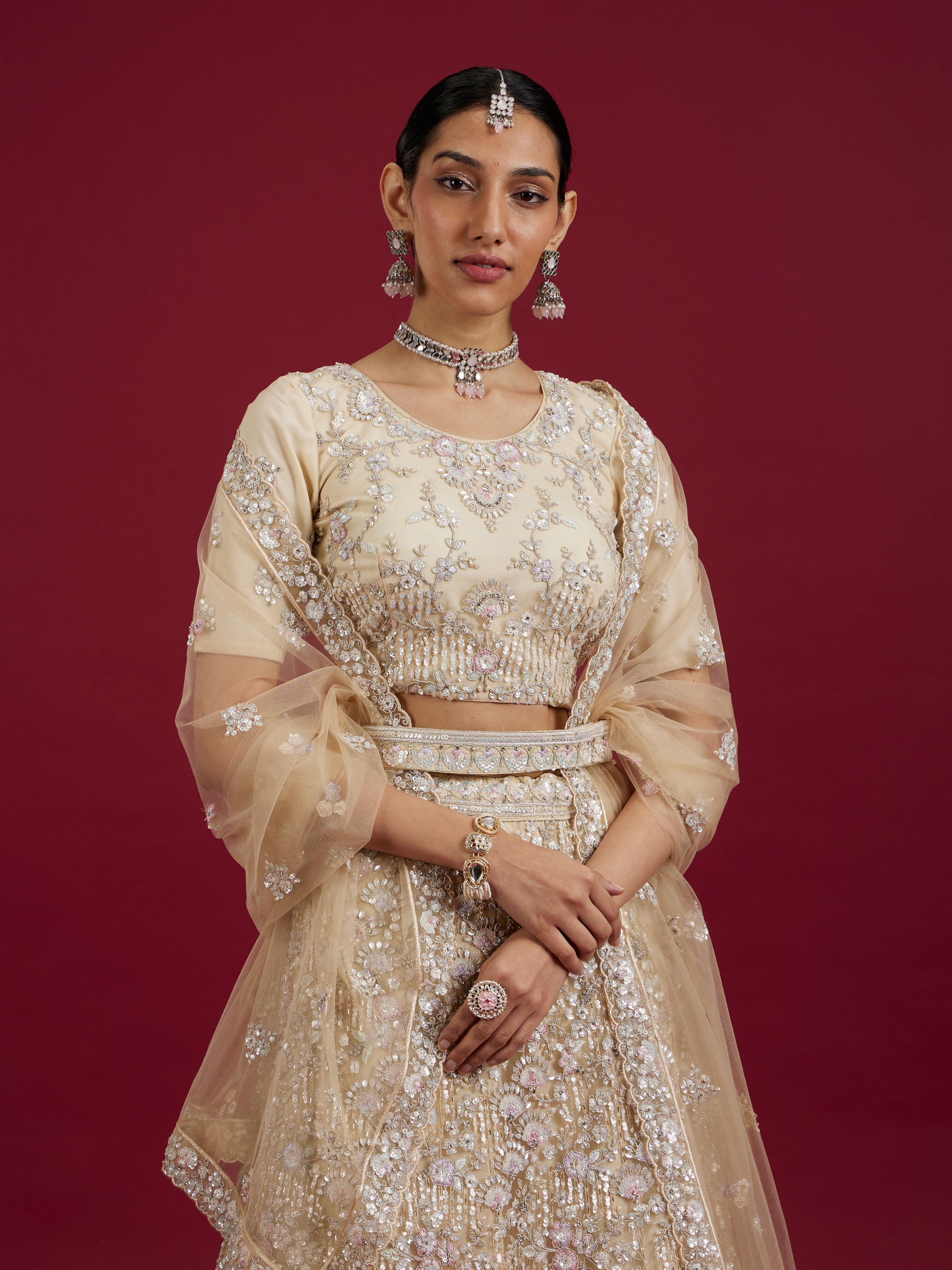 Mohey Women Cream Enchantment Lehenga