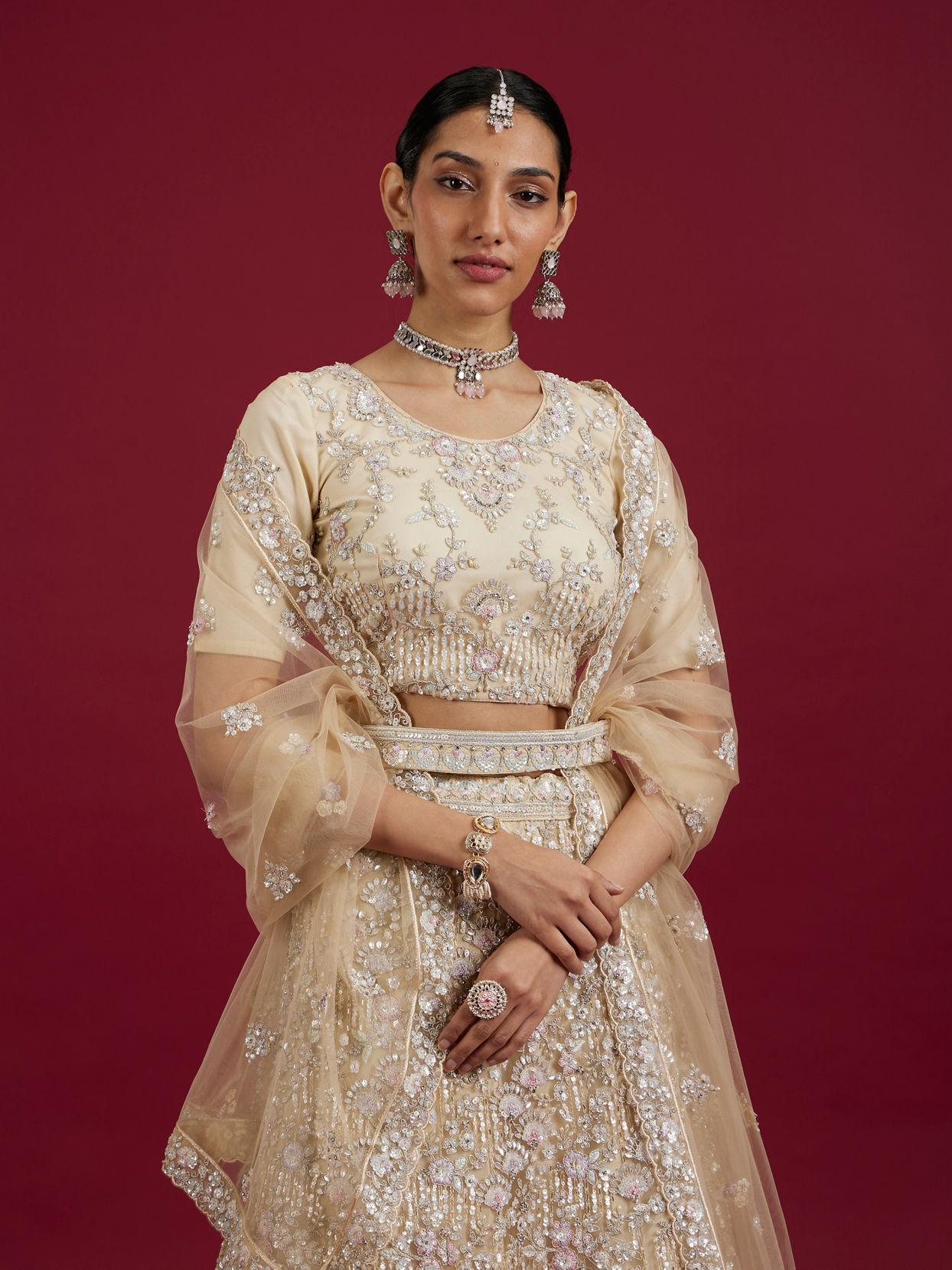 Mohey Women Cream Enchantment Lehenga