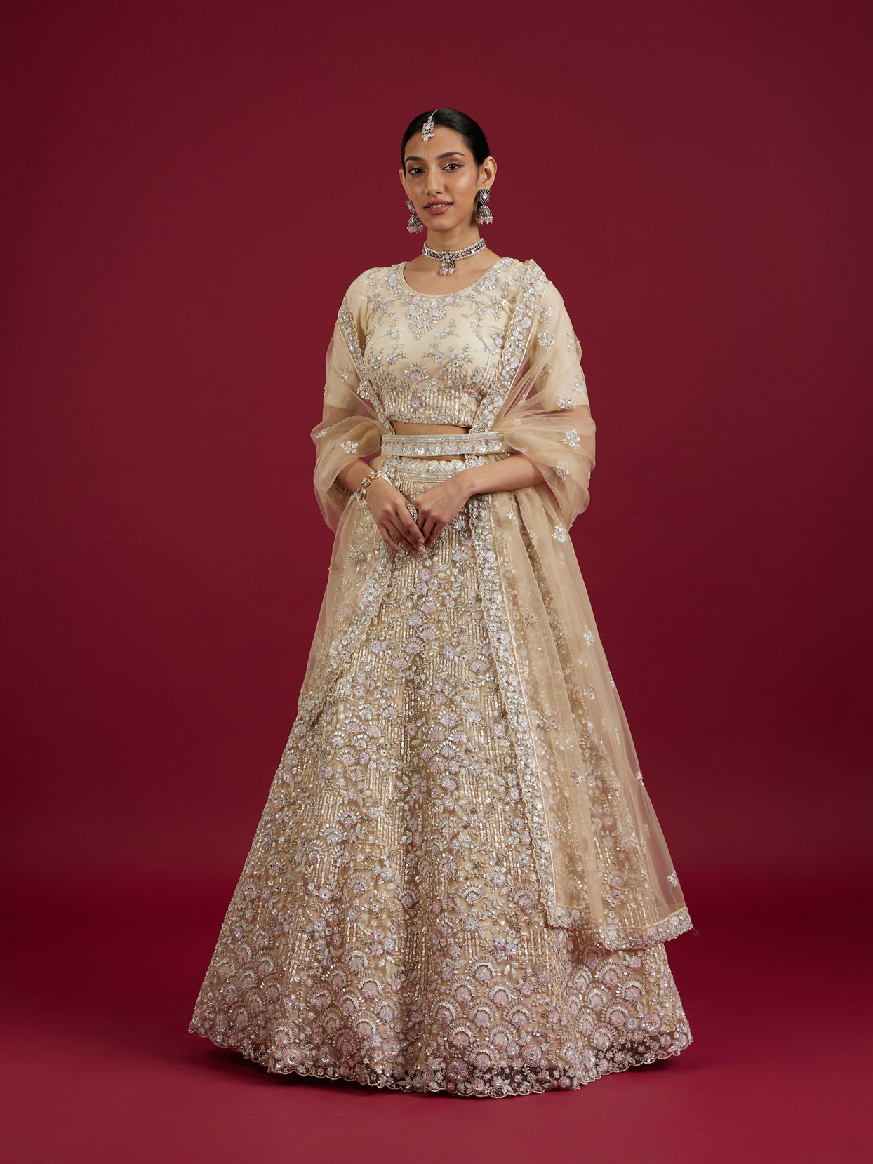 Mohey Women Cream Enchantment Lehenga