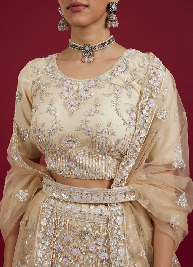 Mohey Women Cream Enchantment Lehenga