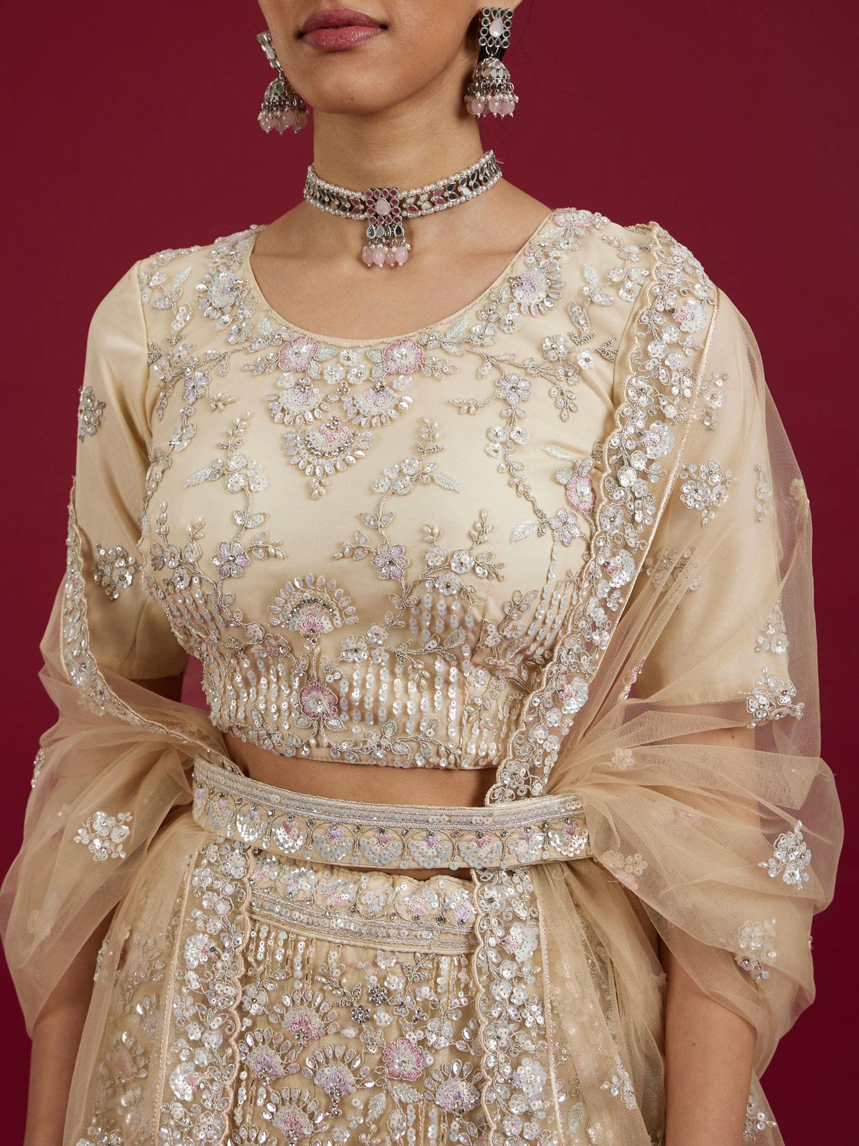 Mohey Women Cream Enchantment Lehenga
