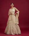 Mohey Women Elegant Cream Netted Lehenga