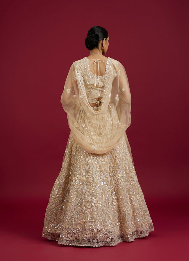 Mohey Women Elegant Cream Netted Lehenga