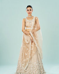 Mohey Women Cream Embellished Royal Semi Bridal Lehenga