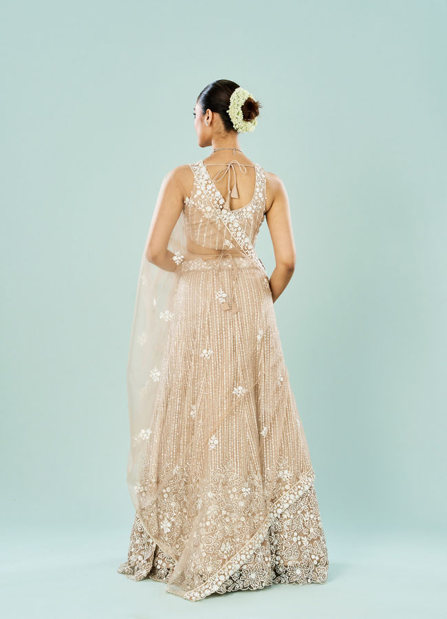 Mohey Women Cream Embellished Royal Semi Bridal Lehenga