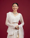Mohey Women Exquisite Cream Net Lehenga Set with Dupatta