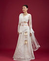 Mohey Women Exquisite Cream Net Lehenga Set with Dupatta