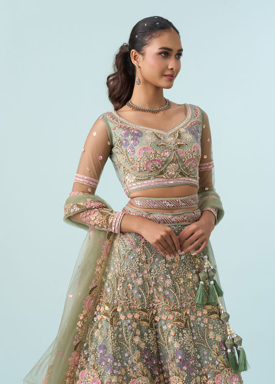 Mohey Women Emerald Bliss Lehenga