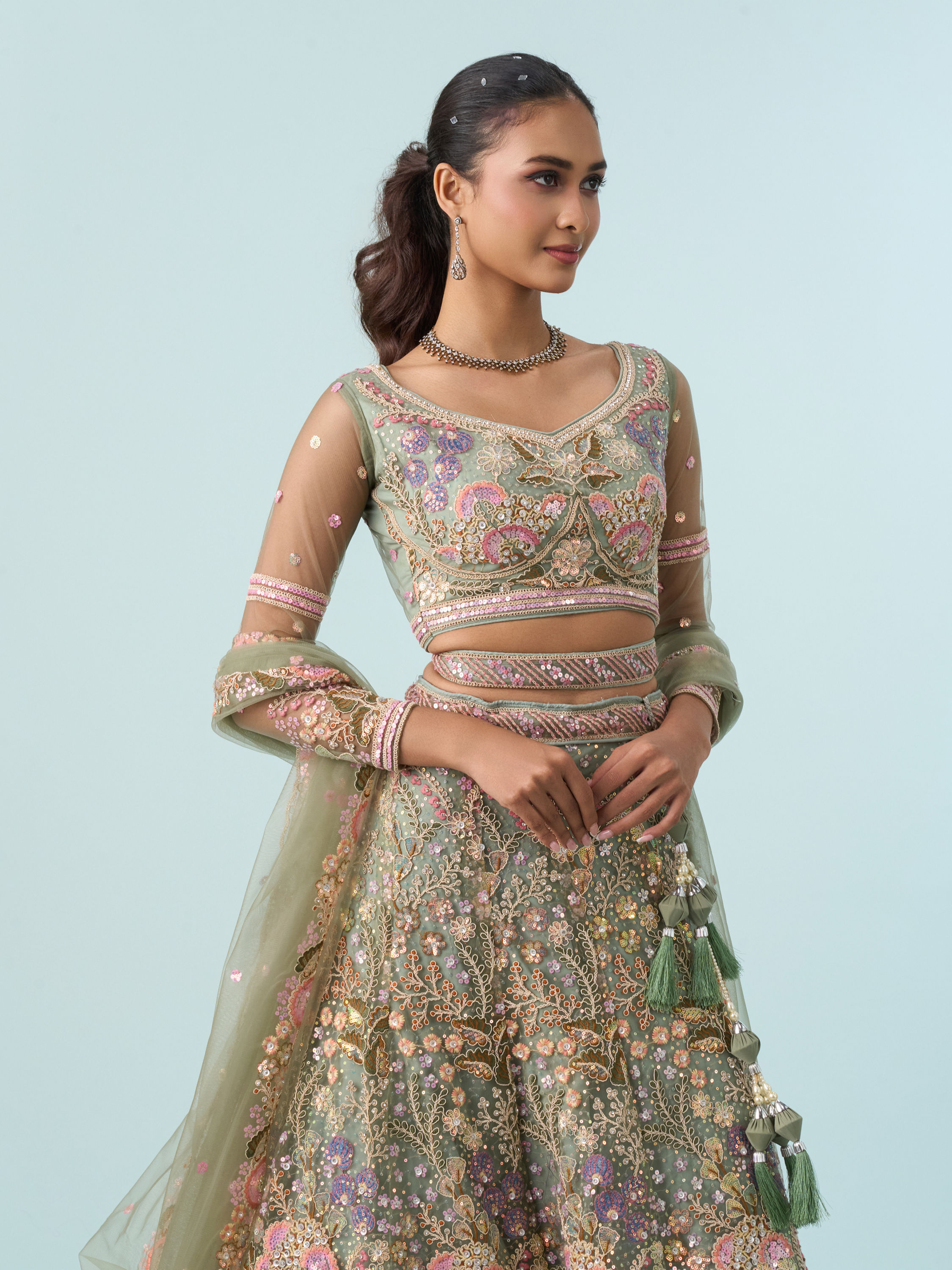 Mohey Women Emerald Bliss Lehenga