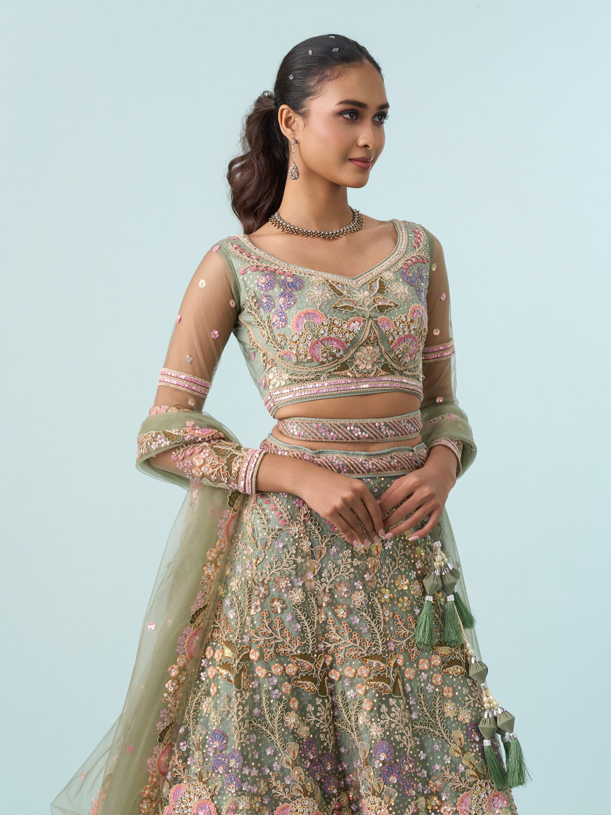 Mohey Women Emerald Bliss Lehenga