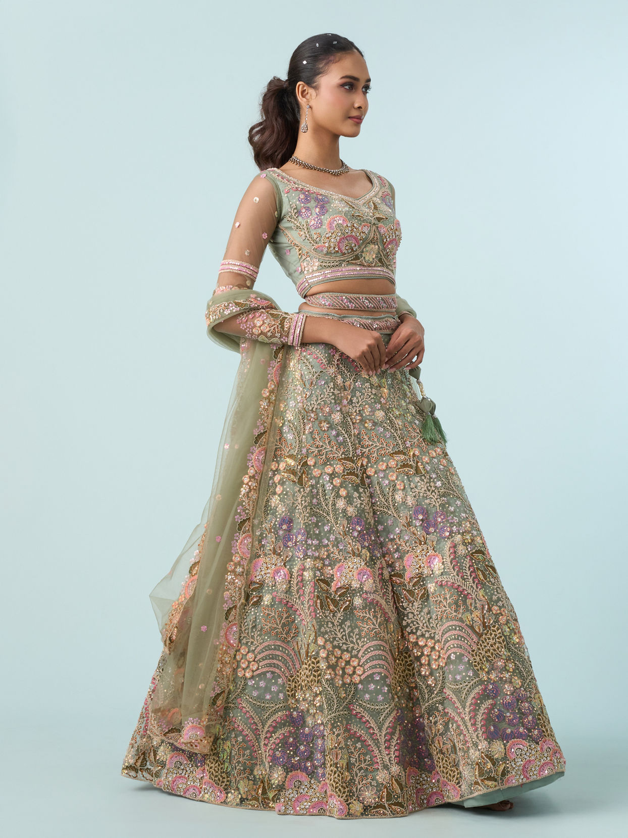 Mohey Women Emerald Bliss Lehenga