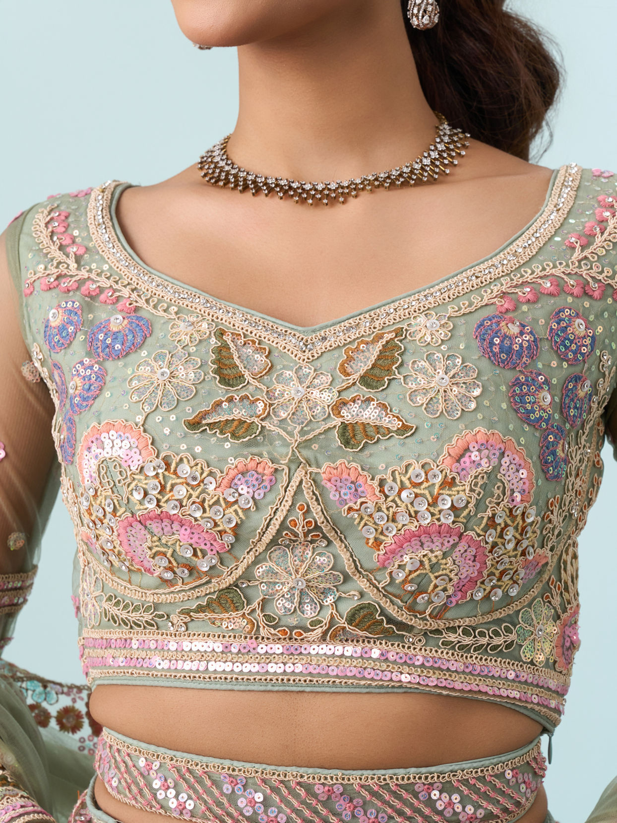 Mohey Women Emerald Bliss Lehenga