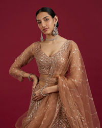 Mohey Women Fawn Net Ensemble Lehenga