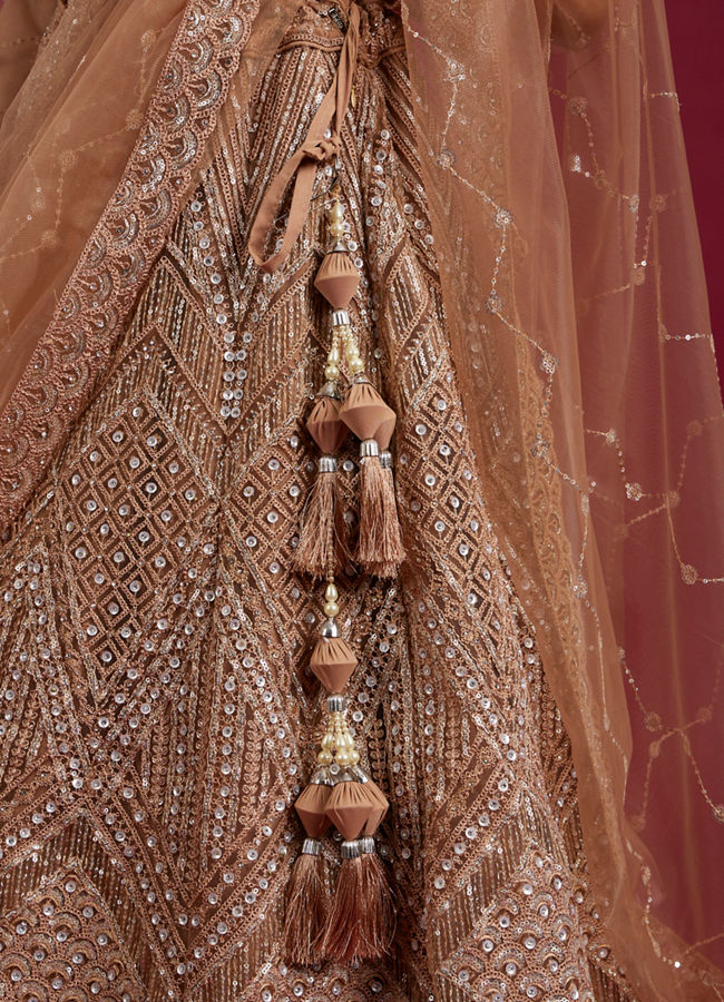 Mohey Women Fawn Net Ensemble Lehenga