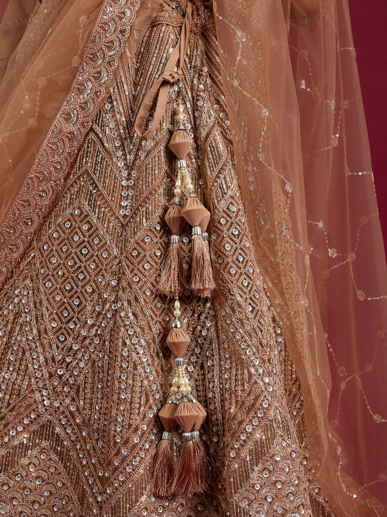 Mohey Women Fawn Net Ensemble Lehenga