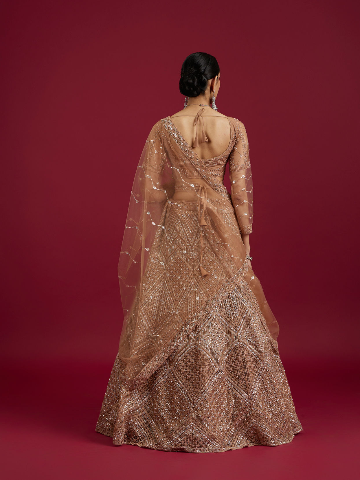 Mohey Women Fawn Net Ensemble Lehenga