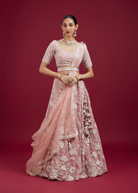 Mohey Women Elegant Pink Georgette Lehenga