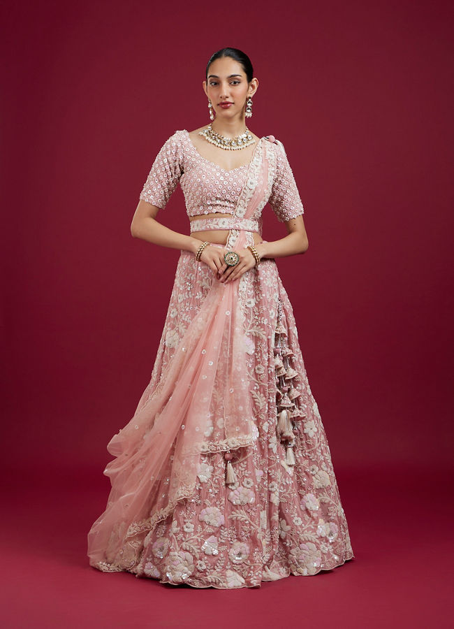 Mohey Women Elegant Pink Georgette Lehenga