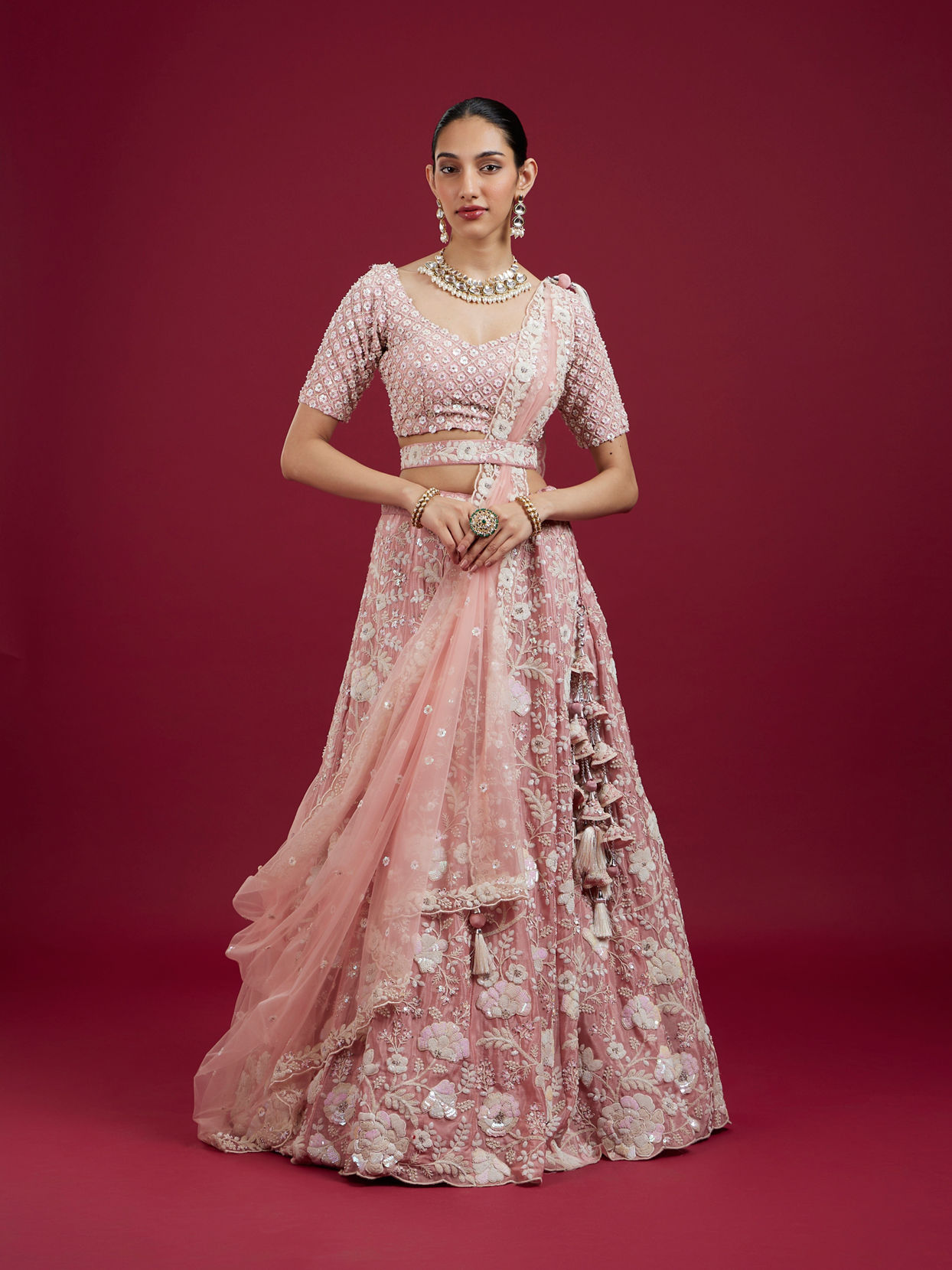 Mohey Women Elegant Pink Georgette Lehenga