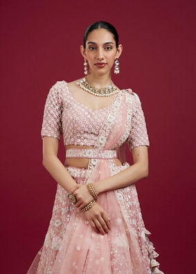 Mohey Women Elegant Pink Georgette Lehenga