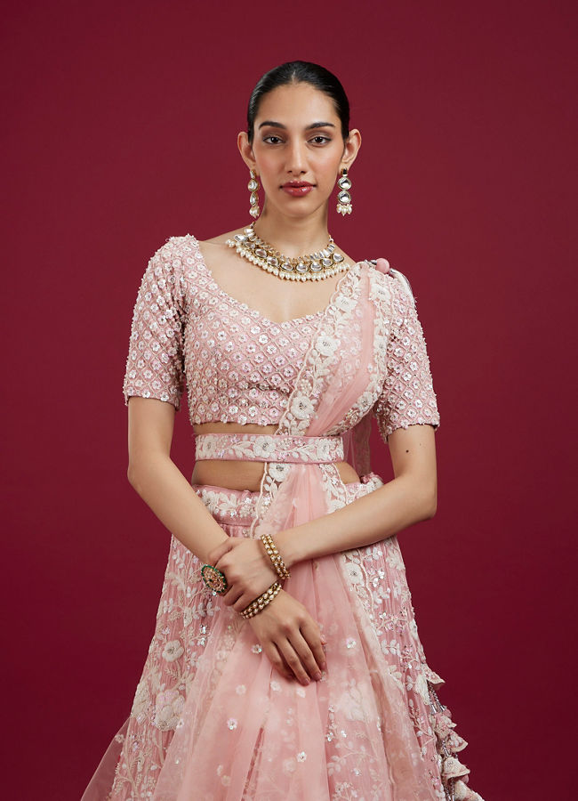 Mohey Women Elegant Pink Georgette Lehenga