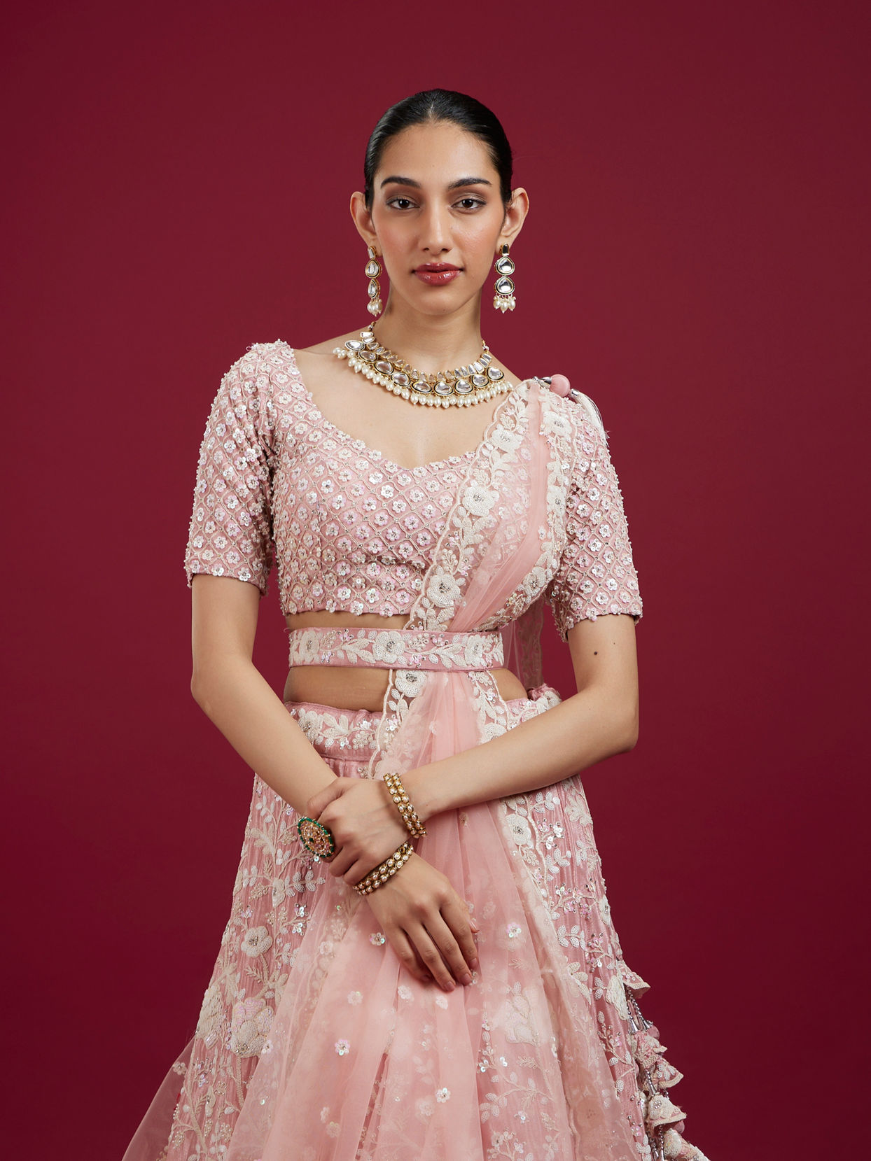 Mohey Women Elegant Pink Georgette Lehenga