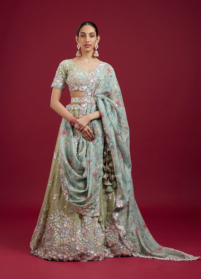 Mohey Women Pista Green Elegance Lehenga