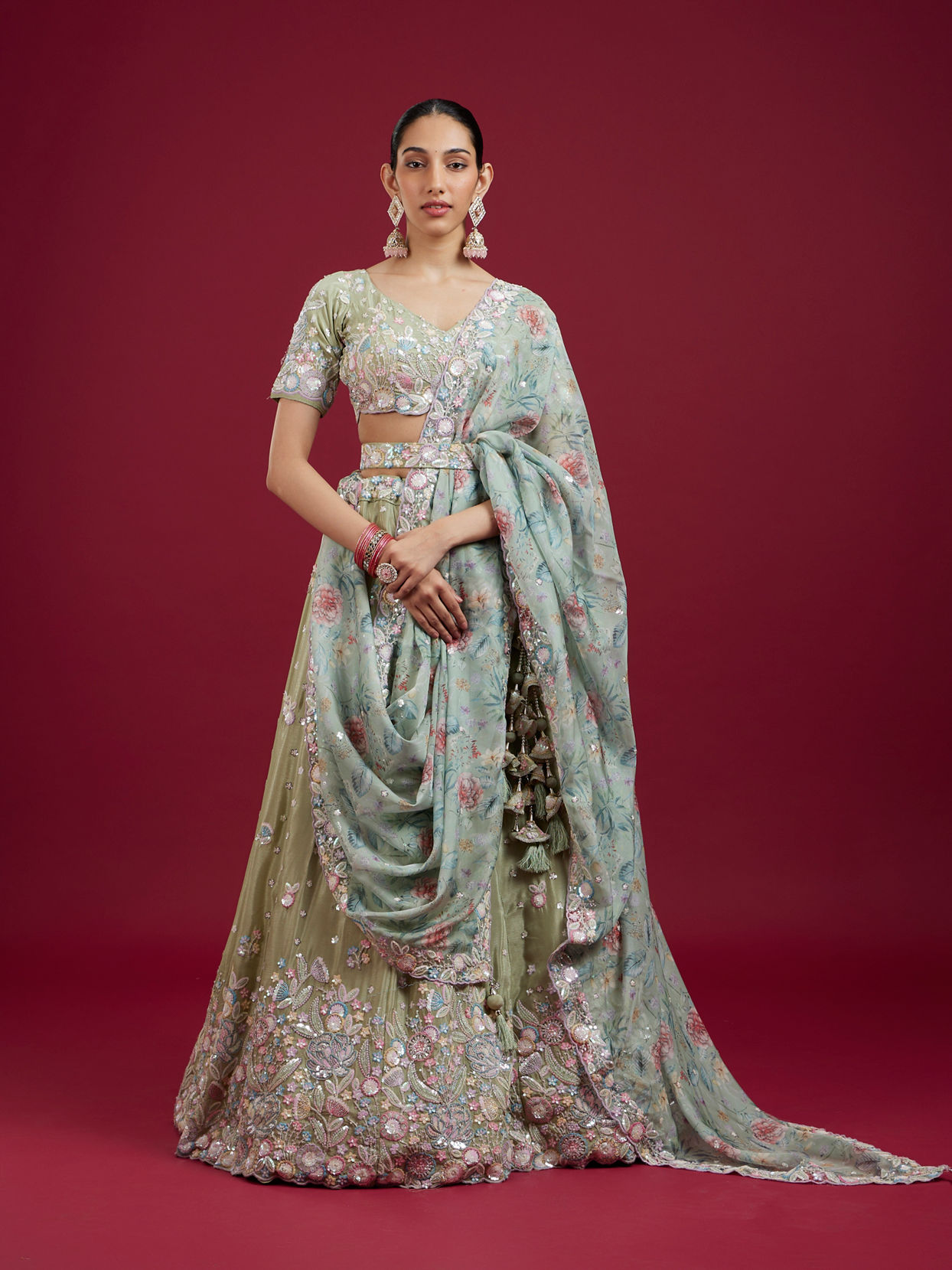 Mohey Women Pista Green Elegance Lehenga