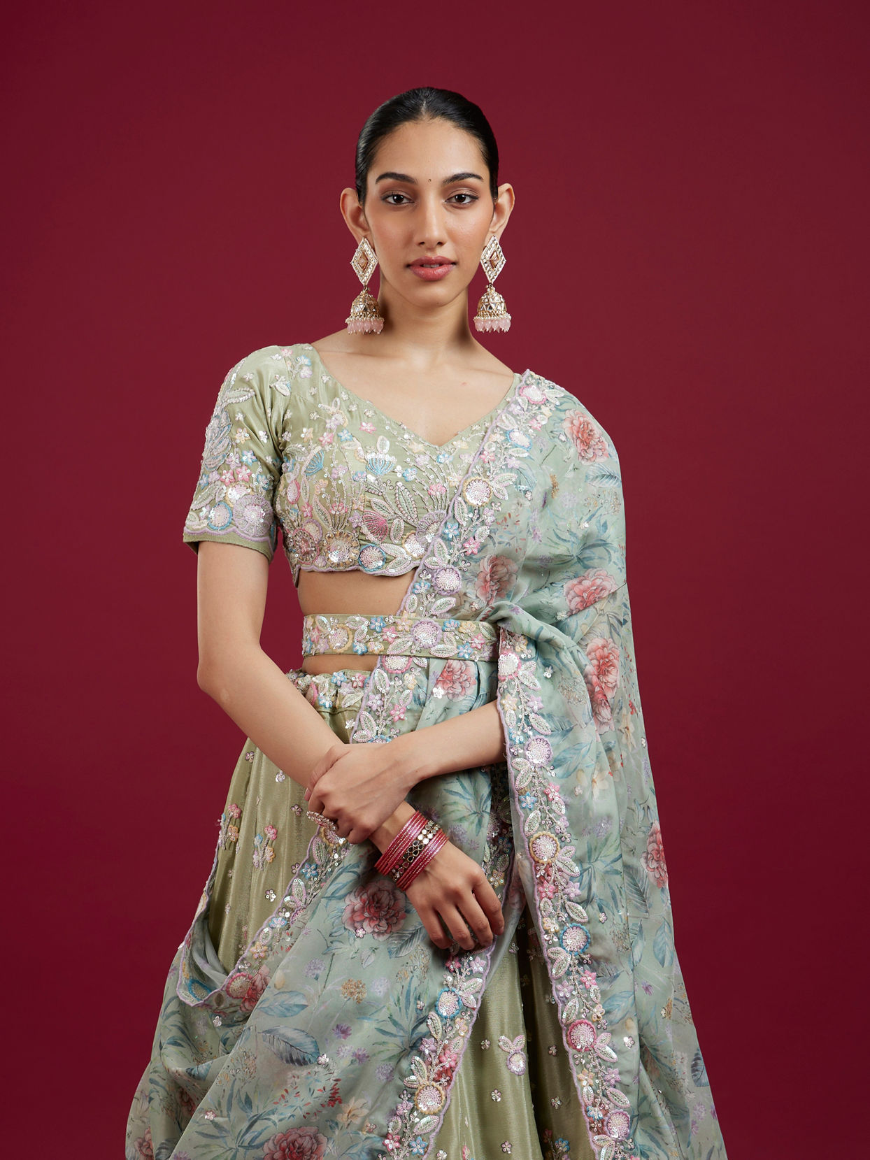 Mohey Women Pista Green Elegance Lehenga