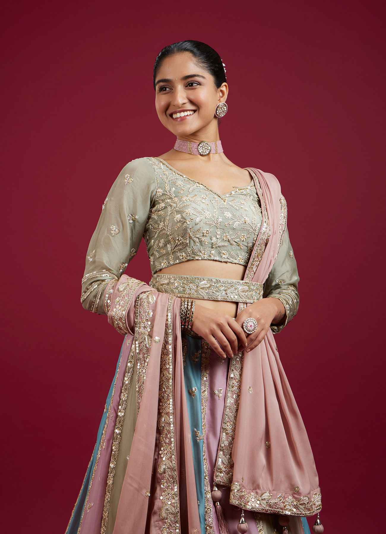 Mohey Women Dusty Pink Radiance Lehenga