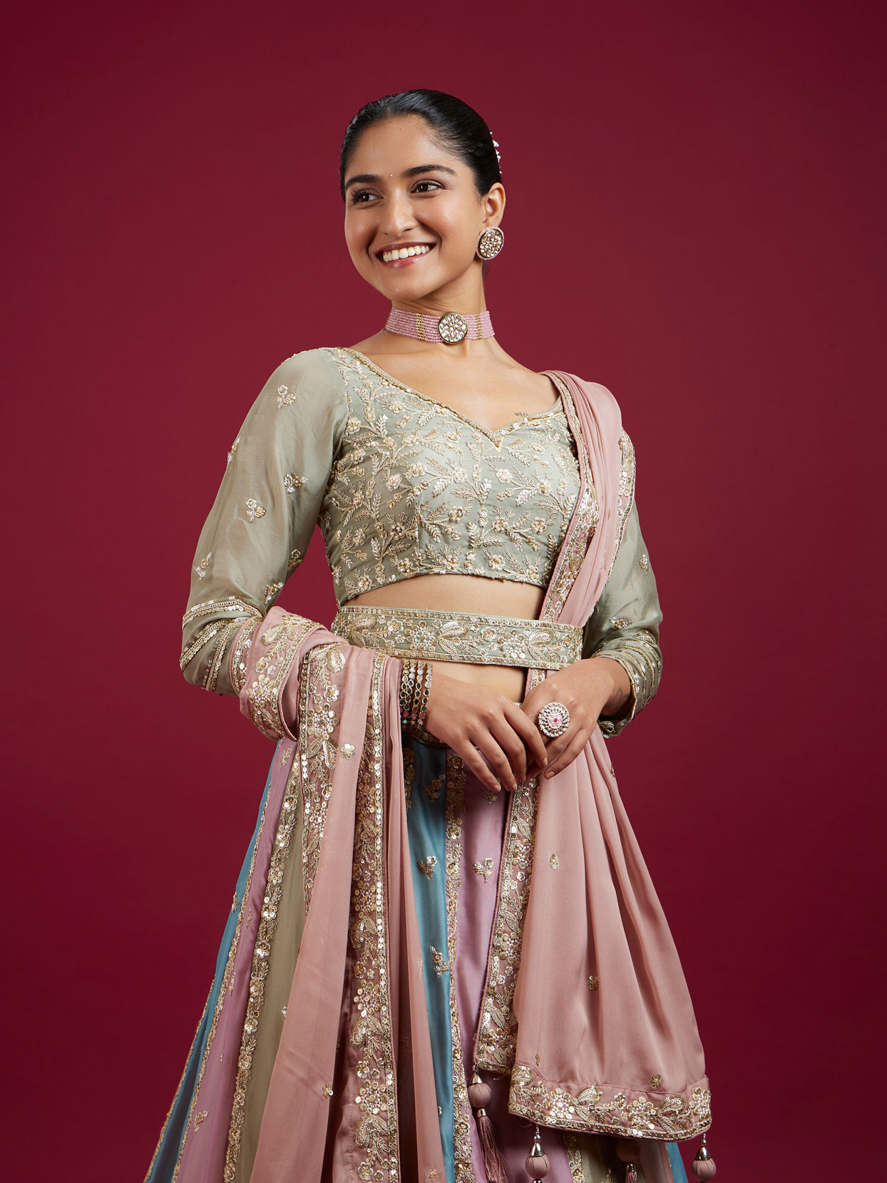 Mohey Women Dusty Pink Radiance Lehenga