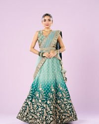 Mohey Women Ethereal Sea Green Semi Bridal Lehenga