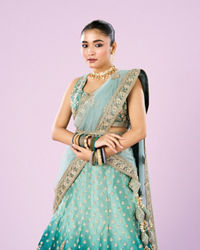 Mohey Women Ethereal Sea Green Semi Bridal Lehenga