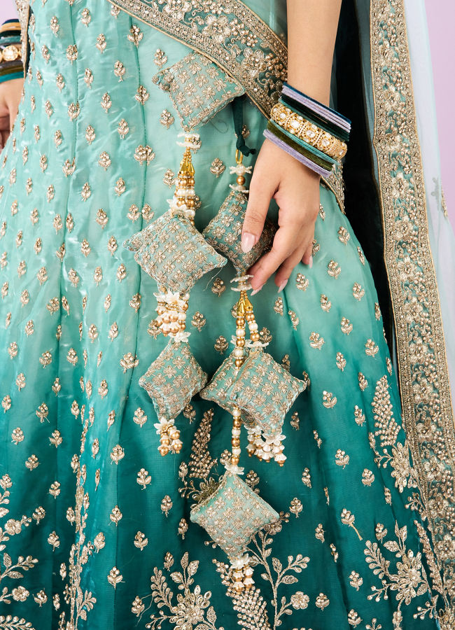 Mohey Women Ethereal Sea Green Semi Bridal Lehenga