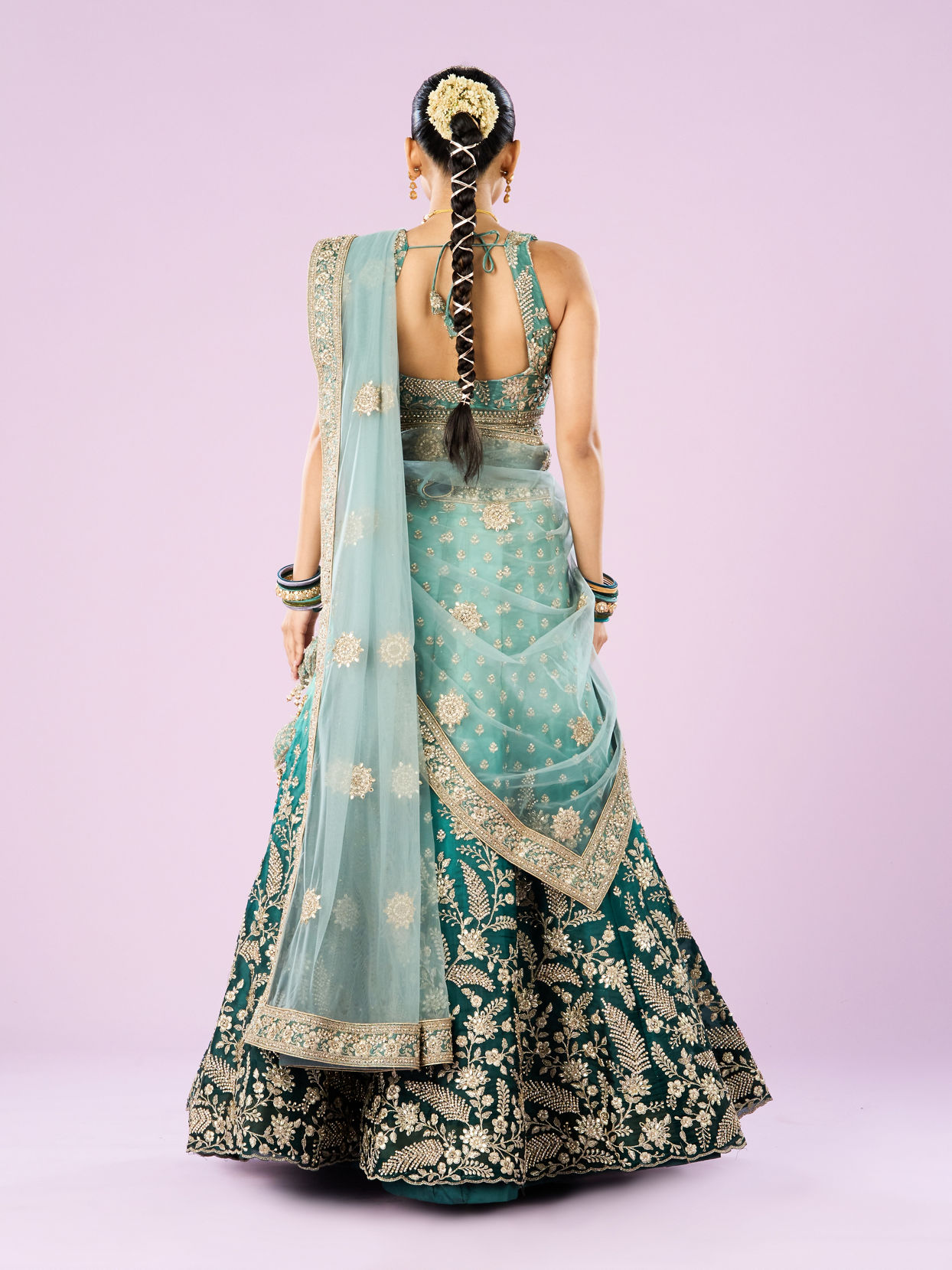 Mohey Women Ethereal Sea Green Semi Bridal Lehenga