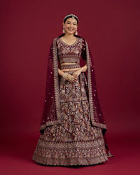 Mohey Women Wine Georgette Extravagance Lehenga