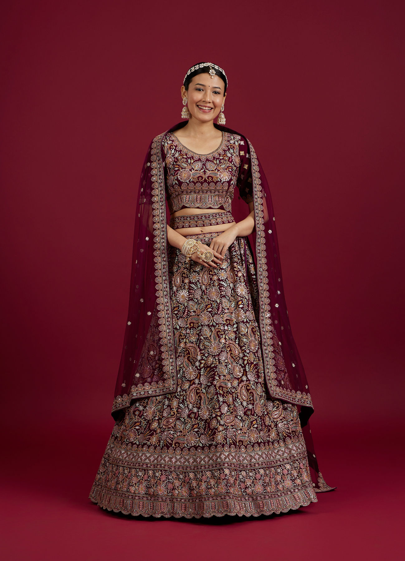 Mohey Women Wine Georgette Extravagance Lehenga