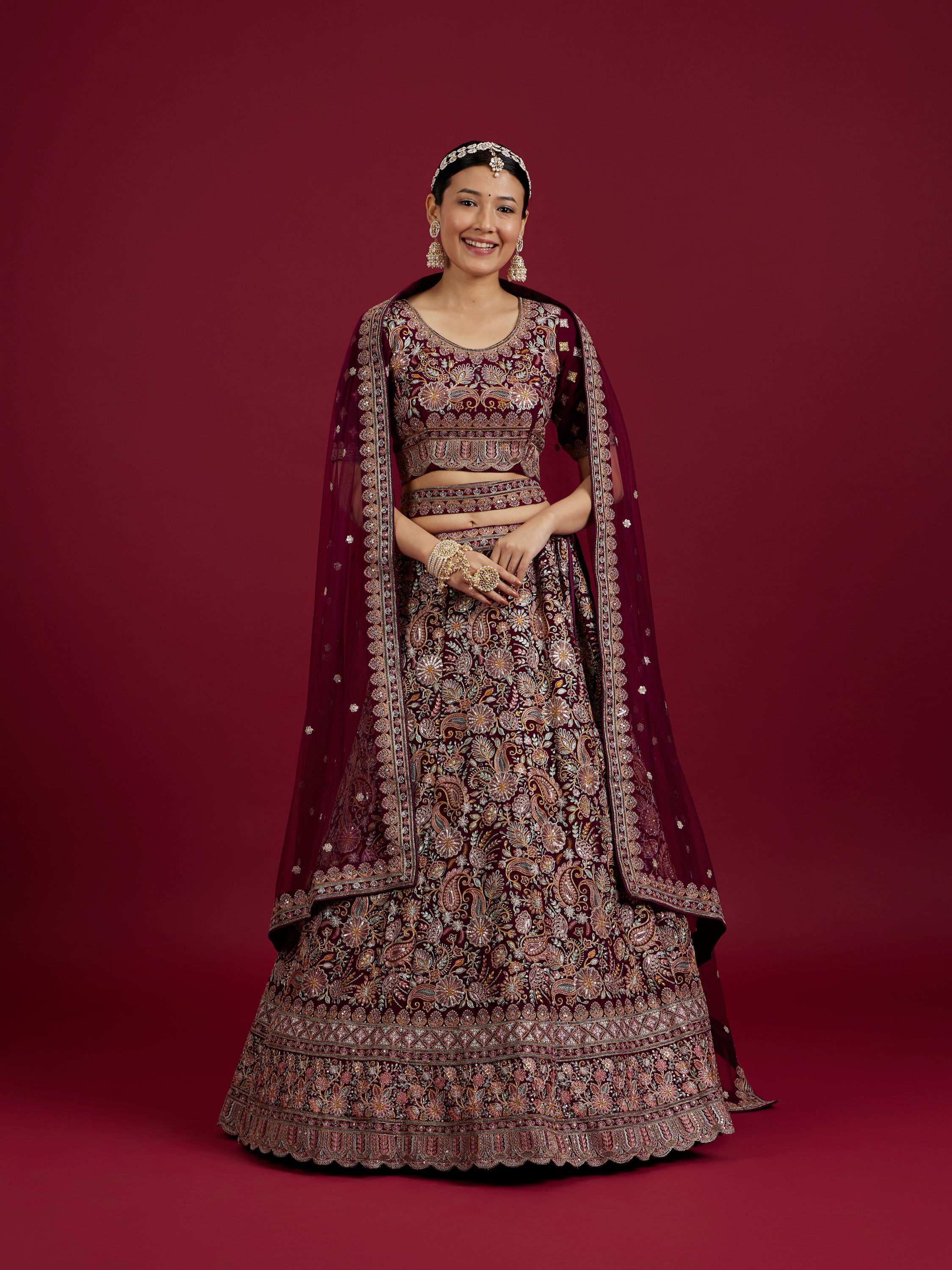 Mohey Women Wine Georgette Extravagance Lehenga